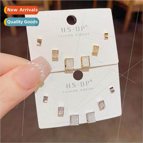 mple small fashion square earrings combination 925 silver pi