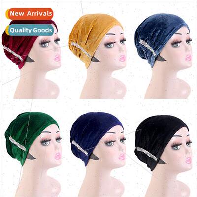 Autumn winter new Korea velvet turban hat set head cap silve