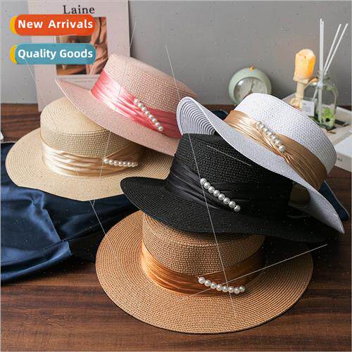 Europe Uned States fashion women summer pearl straw hat flat