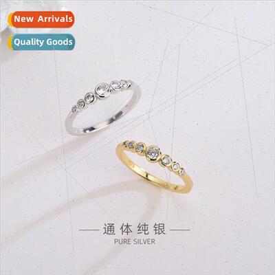 s925 silver Korea simple diamond classic ring niche closed f