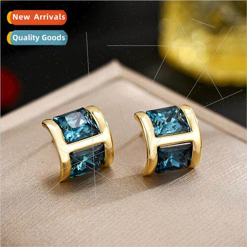 Europe square crystal earrings female 23 years new niche pre
