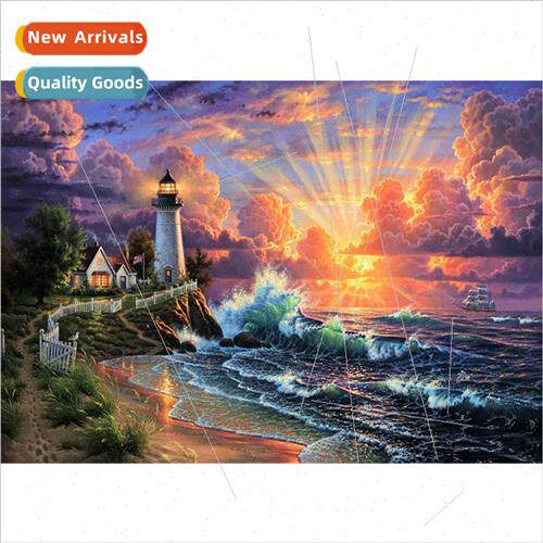 new sunset seaside lighthouse landscape diamond painting mod