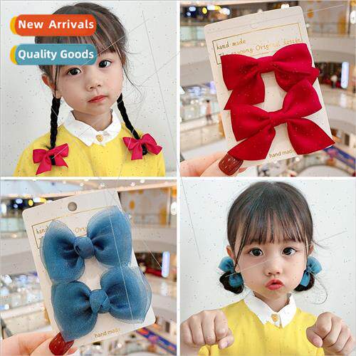 Children hair clips 2021 new organza bow headdress hairpin g