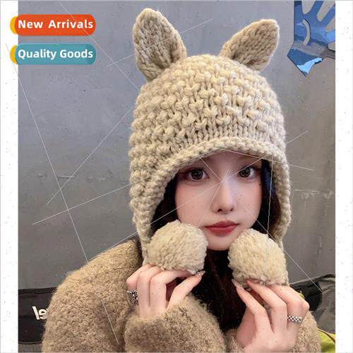 Korea ins cute handmade rabb ears wool cap fall winter new k