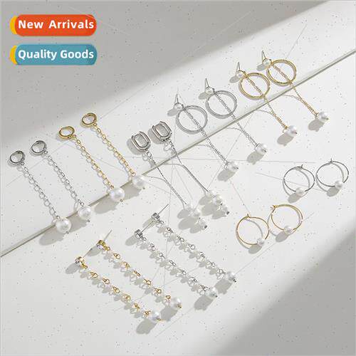 Copper plated diamonds long tassel pearl earrings female Eur