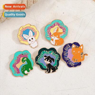 Cartoon cute animal brooch cat dinosaur fox dog metal badge