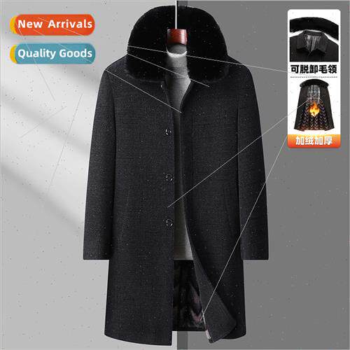 Middle-aged elderly wool tweed coat men father winter thicke