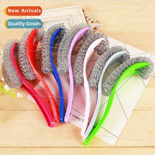 Plastic curved handle pot brush long steel wire ball brush k