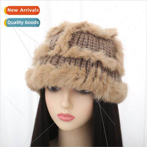 2023 new rabb hair hat female fall winter thickened kn cap c