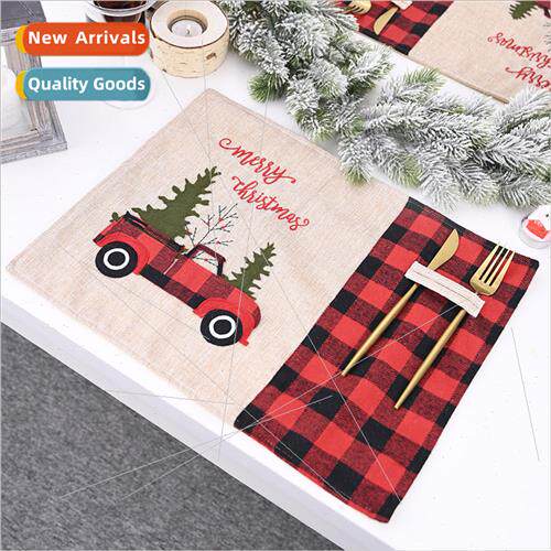 Christmas home decorations red black plaid table mats cartoo