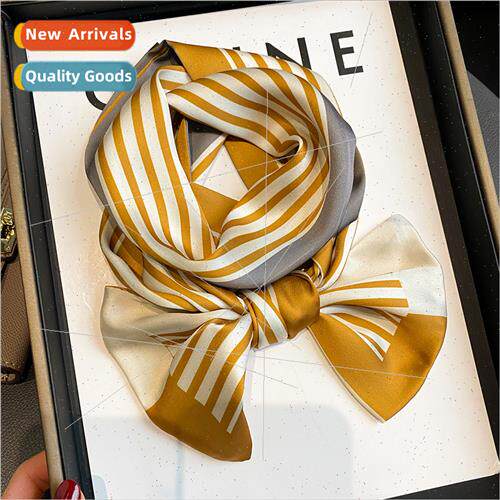Korea  new spring fall striped small silk scarf female decor
