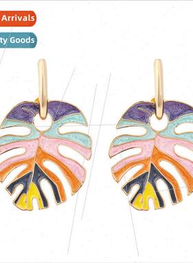 New creative leaves hollow personalized drip oil earrings zi
