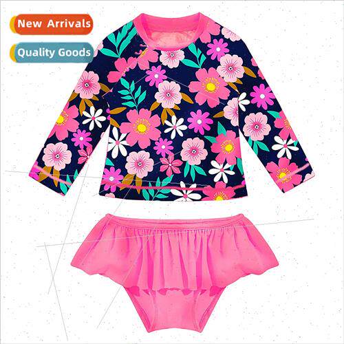 Childrens swimsu girls spl long-sleeved trunks swimsu in sma
