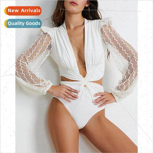 2023 New One Piece Swimsu Womens Sensual Europe Lace Long Sl