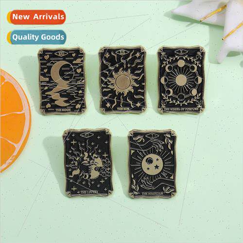 Vintage new creative tarot card shape metal brooch cartoon g