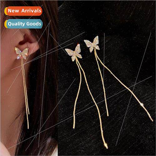 Korea fashion new diamond butterfly tassel earrings long ear
