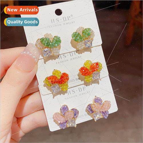 Mori crystal petal zirconia earrings s925 silver pin retro f