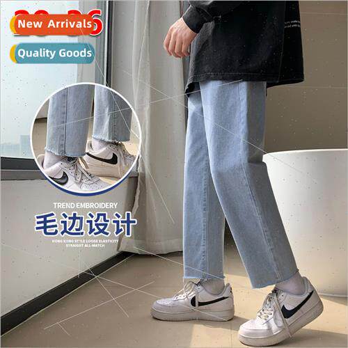 HK falling sense wide-legged dragged jeans male tide spring