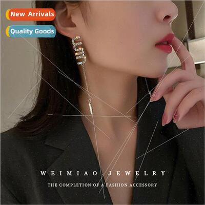 lver needle zirconia letters long earrings Koreaearrings fas