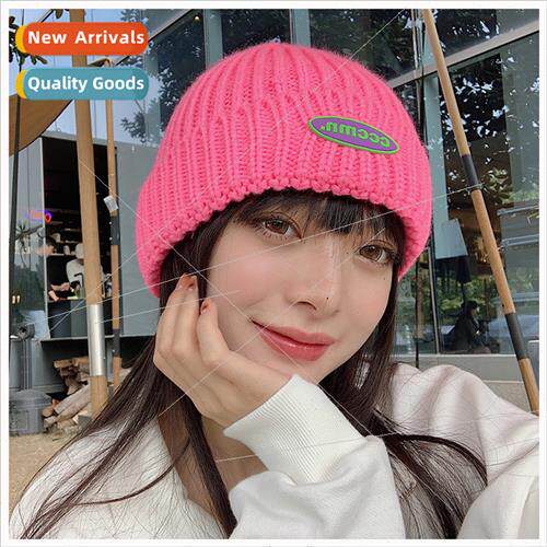 ins hat female autumn winter warm labeling knted wool cap fr