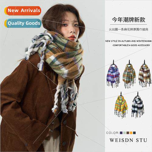 Korea ins atmosphere sense color collision plaid mohair scar