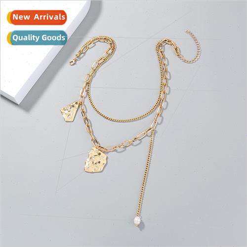 Europe Metal Geometric Character Double Layer Necklace Natur