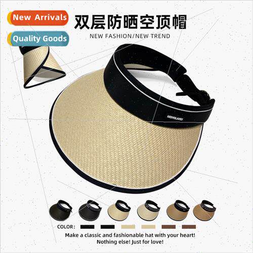 Breathable summer foldable large brimmed straw hat double la