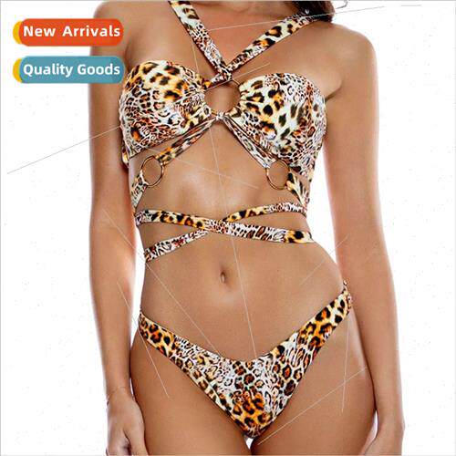 New Europe Leopard Print Swimsu Bikini Tie 2024 Sexy Swimsu