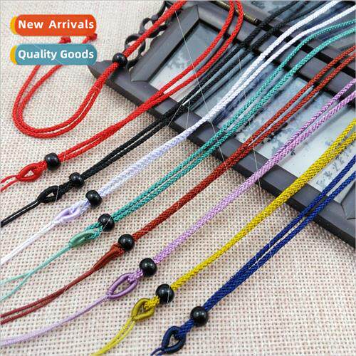 Black bead necklace rope DIY hand-woven green jade pendant p