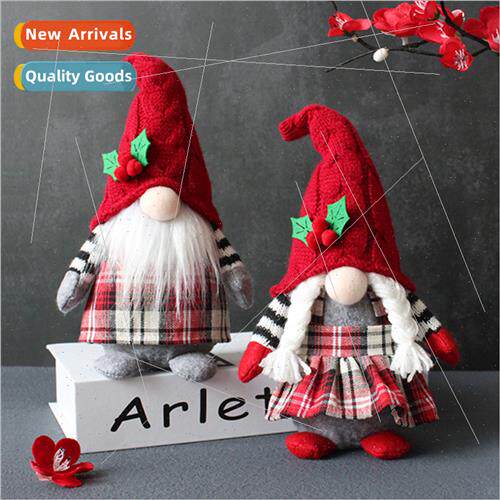 Cute braid faceless doll plaid hooded est old man doll home