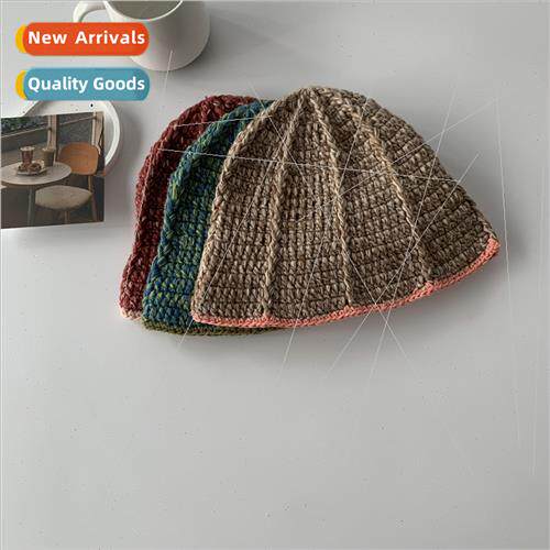 Japan designer  collision color side knted bucket hat autumn