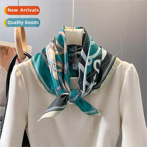 Europe color blocking chain small square scarf light faux wo