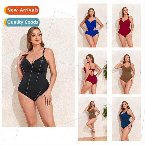 2023 Europe large size one-piece solid color slim conservati