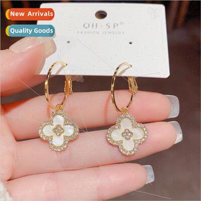 s925 silver pin zirconia four-leaf flower earrings female si
