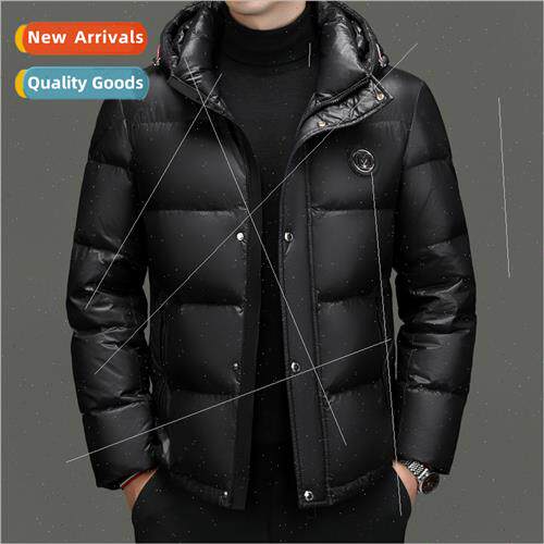 Hooded glossy down jacket men short winter fashion nd thicke