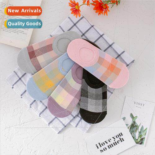 Plaid socks women short socks shallow cotton ins tide short