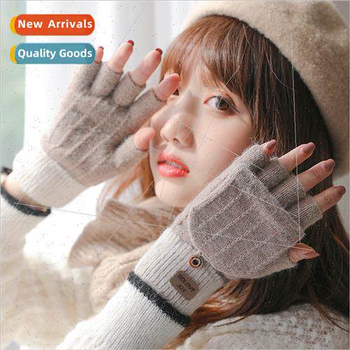 Faux cashmere flip gloves winter ladies riding padded warm c