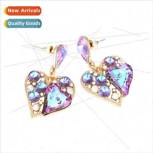 Fashion niche ultra-flash colorful heart-shaped crystal earr