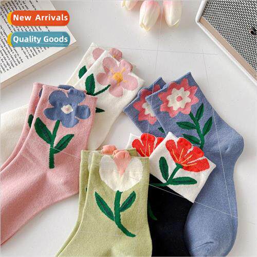 Three-dimensional flowers small flower socks spring and fall