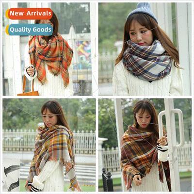 2023 fall winter new plaid scarf imation cashmere Europe Une