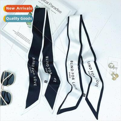 2022 new solid color letters thin narrow long silk scarf wom