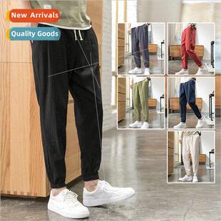 Chinese loose sweatpants 2023 feet pants drawstring linen