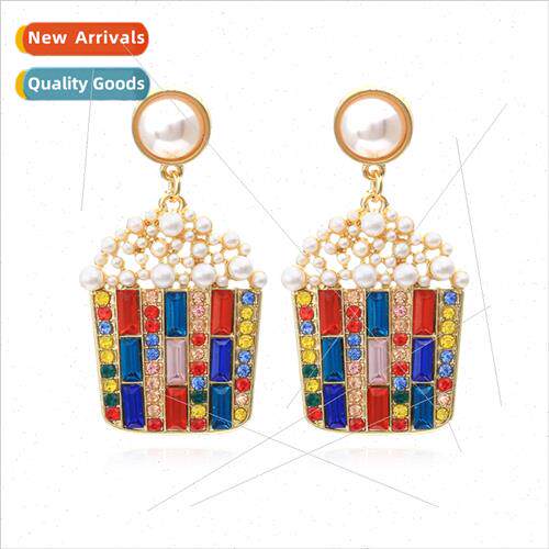 Fashion light luxury exaggerated diamond earrings set pearl