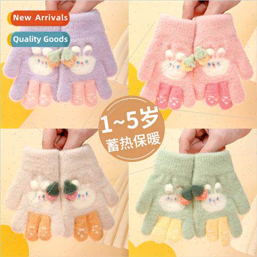 Autumn winter children five fingers girls warm gloves cute r