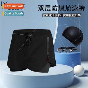 swim doub Swimming mens piece spa two trunks cap