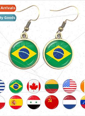 Fashion Flag Earrings Canada USSR Italy Flag Glass Dome Dang