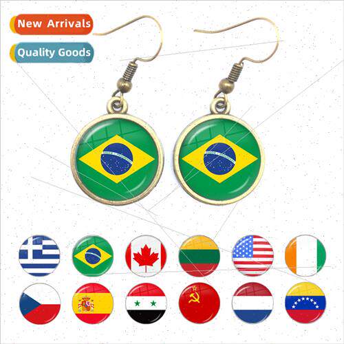 Fashion Flag Earrings Canada USSR Italy Flag Glass Dome Dang