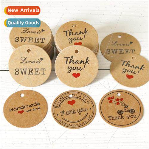 100pcs Thank you handmade thank you red heart kraft paper ro