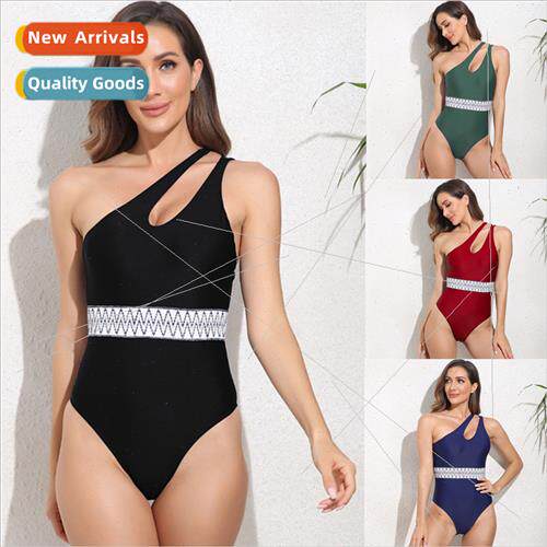 New Europe one-shoulder webbing one-piece swimsu womens biki