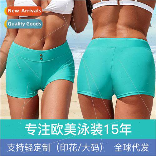 Europe solid color skinny swim trunks women 2023 summer new